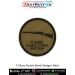 Round olive-drab tactical patch featuring the silhouette of a 12 Bore Double Barrel Shotgun in black with dark green merrow border. Available in 3-inch and 4-inch sizes with Sewn-On, Pin & Velcro (Hook) backing.