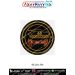 45 Cavalry Pride Patch premium round poly satin military fabric patch featuring stylised tracked armoured fighting vehicle, prominent 45 number, Hindi motto Veer Bhogya Vasundhara, black background, red scroll and gold border