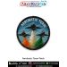 High quality Aerobatic Team Patch showing three jets performing a colourful smoke trail manoeuvre on a sky themed background with merrow border and detailed artwork suitable for aviation sports and adventure enthusiasts.