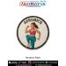 Colourful circular Aerobics Patch showing a smiling woman in a high-energy aerobics pose wearing fitness wear, set against a soft cream background with a stitched merrow border, ideal for gym bags, trainers, fitness clubs, and activewear decoration.