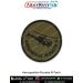 Digital printed round patch featuring a black silhouette of the Aérospatiale Alouette III helicopter on olive drab fabric with “AEROSPATIALE ALOUETTE III” text and merrow border; available in 3 and 4 inch sizes with Sewn-On & Velcro (Hook) backing.