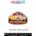 Taj Mahal Agra A Timeless Love travel souvenir patch featuring the Taj Mahal at golden sunrise with reflecting pool, gardens and decorative arch border