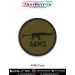 Round olive-drab patch showing the silhouette of the AKMS folding-stock rifle - representing airborne and mechanized troop weaponry - designed in black embroidery with tactical precision.