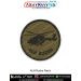 Digital printed round patch showing HAL ALH Rudra attack helicopter silhouette in black on olive drab tactical fabric with “ALH RUDRA” text and merrow border. Available in 3-inch and 4-inch sizes with Sewn-On, Pin & Velcro (Hook) backing.