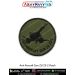 A detailed military style round patch featuring the silhouette of the powerful Anti Aircraft Gun ZU 23-2 in black embroidery on an olive green background with a merrow border, representing air defence weaponry and tactical insignia used by armed forces, c