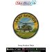 High quality American Football Patch featuring a detailed illustration of a quarterback player holding a football with vibrant sky background, merrow border stitching and premium printed fabric design suitable for jackets, bags and sports uniforms