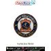 Army Public School Proud to be APSian round poly satin fabric patch featuring the APS crest with navy blue outer ring, orange shield and premium black merrow border.