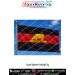 Assam Regiment Flag flying on flagpole with black and red horizontal bands and golden rhinoceros regimental insignia