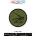 A high quality round military patch featuring the silhouette of the Indian ATAGS Advanced Towed Artillery Gun System on an olive green background with a strong merrow border designed for defence lovers artillery enthusiasts collectors bikers and outdoor g