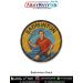 High quality Badminton Patch with a digitally printed badminton player swinging a racket on a colorful court background, detailed artwork on durable fabric with a strong merrow border – ideal for sportswear, backpacks and club uniforms.