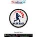High detail Ball Badminton Patch showing an athlete in action on a clay court with racket, woolen ball, green surroundings, smooth printed fabric texture and sturdy merrow stitched border suitable for jackets, school bags, sports kits and collector displa