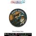 High detail Ball Badminton Patch showing an athlete in action on a clay court with racket, woolen ball, green surroundings, smooth printed fabric texture and sturdy merrow stitched border suitable for jackets, school bags, sports kits and collector displa