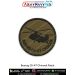 Round olive-drab patch featuring the Boeing CH-47 Chinook twin-rotor helicopter silhouette with black merrow border. Available in 3-inch and 4-inch sizes with Sewn-On, Pin & Velcro (Hook) backing.