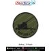 A detailed olive green military patch featuring the silhouette of the Bofors L 70 anti aircraft gun with a strong embroidered merrow border designed for artillery enthusiasts defence collectors bikers trekkers uniforms tactical gear and display collection