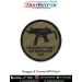 Olive-drab round embroidered patch featuring the silhouette of the Brügger & Thomet MP9 submachine gun with text “BRUGGER & THOMET MP9 SUBMACHINE GUN” — tactical collectible patch by ArmyNavyAir.
