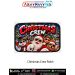 Christmas Crew Santa and Friends rectangular patch featuring Santa Claus, snowman, reindeer, elf and dog wearing sunglasses in a snowy Christmas scene with black border