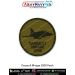 Round olive-drab patch featuring the Dassault Mirage 2000 fighter jet silhouette with black merrow border. Available in 3-inch and 4-inch sizes with Sewn-On, Pin & Velcro (Hook) backing.
