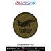 Round olive-drab patch featuring the Dassault Rafale twin-engine fighter jet silhouette with black merrow border. Available in 3-inch and 4-inch sizes with Sewn-On, Pin & Velcro (Hook) backing.