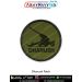 High quality Dhanush Patch featuring a detailed silhouette of the Dhanush 155 mm towed howitzer on an olive green background with a black merrow border designed for defence collectors bikers NCC Cadets and tactical gear customization