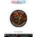 Fire Service premium fabric patch featuring firefighters advancing into a massive fire while battling flames with the motto We Run Towards Danger and a professional black merrow border.
