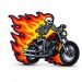 Skeleton riding a motorcycle with flames in the background patch.