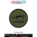 Olive tactical embroidered round patch featuring FN Minimi light machine gun silhouette and “FN MINIMI” text - collectible patch by ArmyNavyAir.
