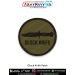 ArmyNavyAir Glock Knife embroidered patch in olive green with black border, featuring a silhouette of a combat knife and bold text 'GLOCK KNIFE', displayed with ArmyNavyAir branding, contact details, and social media icons at the bottom.