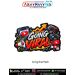 Going Viral Content Creator Patch with bold white and red-orange lettering, rising yellow arrow, smartphone video symbol, camera, furry microphone, megaphone and social media engagement icons in an irregular black-bordered shape