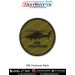 Round olive-drab patch featuring the HAL Prachand Light Combat Helicopter silhouette with black merrow border. Available in 3-inch and 4-inch sizes with Sewn-On, Pin & Velcro (Hook) backing.