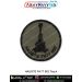 A premium olive green round patch featuring the silhouette of the HAUBITS FH77 B02 howitzer with a bold merrow border designed for defence collectors artillery fans bikers trekkers tactical gear users and military memorabilia lovers.