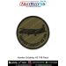 Round olive-drab patch showing the Hawker Siddeley HS 748 twin-turboprop aircraft silhouette with black merrow border. Available in 3-inch and 4-inch sizes with Sewn-On, Pin & Velcro (Hook) backing.