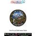 Premium round fabric heritage patch featuring Kanchenjunga mountain, Buddhist monastery, sacred stupa, colourful Himalayan prayer flags and rhododendron flowers celebrating the beauty and culture of Sikkim.