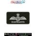 IAF Elephants Patch with Indian Air Force wings emblem and ELEPHANTS unit identification on military green fabric with stitched border, suitable for flight suits, flying overalls, uniforms, jackets, aviation collections, and military memorabilia.