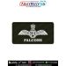 IAF Falcons Patch featuring the Indian Air Force wings emblem and FALCONS squadron title on premium digital printed fabric with olive green merrow border, designed as an Indian Air Force squadron and unit identification patch for flying overalls, flight s