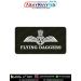 IAF Flying Daggers Patch featuring the Indian Air Force wings emblem and FLYING DAGGERS squadron designation on a military green fabric base with a stitched merrow border, suitable for flying suits, uniforms, jackets, aviation collections, and defence mem