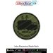 High quality Indra Electronical Radar Patch featuring the silhouette of the INDRA mobile surveillance radar trailer unit on an olive green background with a clean merrow-stitched border designed for air-defence collectors, bikers, military patch enthusias