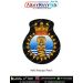 Indian Naval Hospital Ship (INHS) Patanjali Patch featuring the sage Patanjali seated in a meditative pose with folded hands beneath a multi-headed serpent hood above blue and white ocean waves, on a light blue circular background, encircled by a golden l