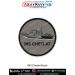 A round INS Chennai patch featuring a detailed guided missile destroyer with radar domes bridge superstructure hull contours and shaded deck elements printed on textured grey fabric with bold navy text INS CHENNAI along the bottom arc and a strong black m