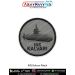 High quality INS Jyoti Patch showing a detailed digital printed silhouette of the Indian Navy fleet tanker INS Jyoti with a clean grey background crafted on premium fabric with a strong merrow border suitable for jackets uniforms backpacks biker vests tac
