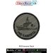 High quality INS Jyoti Patch showing a detailed digital printed silhouette of the Indian Navy fleet tanker INS Jyoti with a clean grey background crafted on premium fabric with a strong merrow border suitable for jackets uniforms backpacks biker vests tac