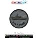 A detailed INS Kesari naval patch featuring the amphibious warfare ship silhouette printed on textured grey fabric with a black merrow border and navy blue lettering, designed for uniforms, jackets, bags and collectors of Indian Navy insignia.