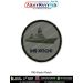High resolution INS Kochi Patch showing a detailed digital printed silhouette of the Kolkata class guided missile destroyer INS Kochi with radar dome, mast and hull detailing on premium fabric finished with a strong merrow border suitable for jackets unif