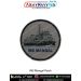 Detailed round INS Mangal patch with embroidered-style artwork showing the INS Mangal ship profile, layered deck structure, mast and cabin details, merrow stitched border and clear navy text - perfect for naval collectors, uniform customisation, jackets a