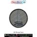 Detailed round INS Mangal patch with embroidered-style artwork showing the INS Mangal ship profile, layered deck structure, mast and cabin details, merrow stitched border and clear navy text - perfect for naval collectors, uniform customisation, jackets a