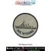 High quality digital printed INS Manohar Patch featuring the detailed silhouette of the Indian Navy auxiliary vessel INS Manohar with visible cabin, deck and bow structure, printed on durable fabric with a strong merrow stitched border, ideal for jackets,