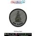 "INS Puran Patch showing detailed artwork of the Indian Navy fleet tanker auxiliary vessel in yellow and black illustration, round embroidered style patch with merrow border and grey background, designed for jackets uniforms rucksacks tactical gear and na