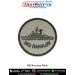 INS Ranvijay Patch featuring an illustrated Rajput-class guided missile destroyer of the Indian Navy, round merrow border patch with grey background showcasing radar mast, missile launchers and hull detailing, ideal for jackets uniforms tactical bags bike