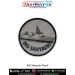 INS Sahyadri Patch featuring detailed artwork of the Indian Navy Shivalik-class stealth frigate with radar mast and superstructure illustration, round patch with merrow border and grey background for jackets uniforms tactical bags biker gear and naval col