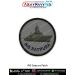 A high quality digital printed INS Satpura Patch featuring the detailed outline of the Indian Navy Shivalik class stealth frigate, crafted on premium fabric with a merrow border, ideal for jackets, uniforms, tactical bags, biker gear, rucksacks, collectib