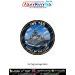 INS Teg Heritage Patch featuring the Indian Navy stealth frigate INS Teg (F45) sailing across the ocean. Premium round digital print fabric patch with navy blue outer ring, gold detailing, black merrow border and the motto "Shield of the Fleet – Courage •